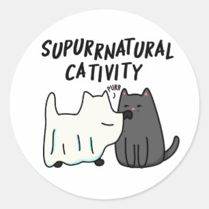 Pegatina Redonda Pun gato Catividad Su-purr-natural Divertido