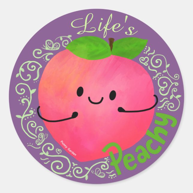 Pegatina Redonda Pun Peach Positivo - Peachy (Anverso)