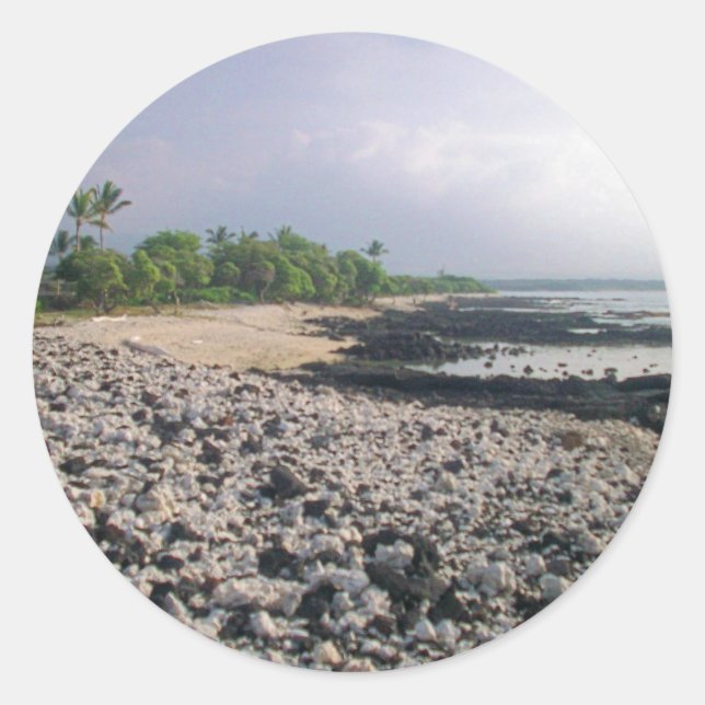 Pegatina Redonda Punalu'u Black Sand Beach Hawaii Big Island (Anverso)