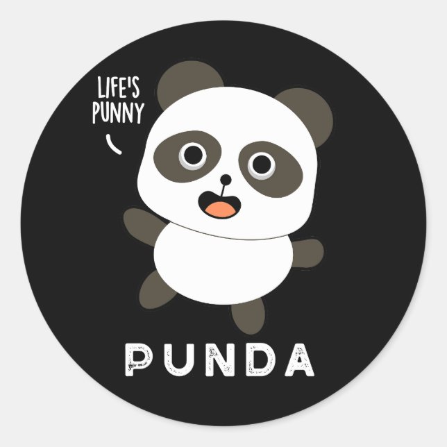 Pegatina Redonda Punda Graciosa Animal Panda Pun Dark BG (Anverso)