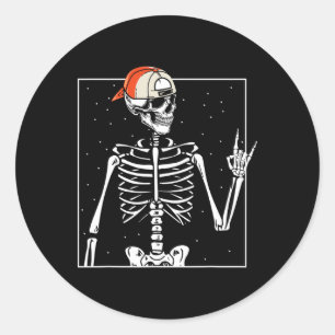 Pegatina Redonda Punk Guay Halloween de la gorra del esqueleto del 