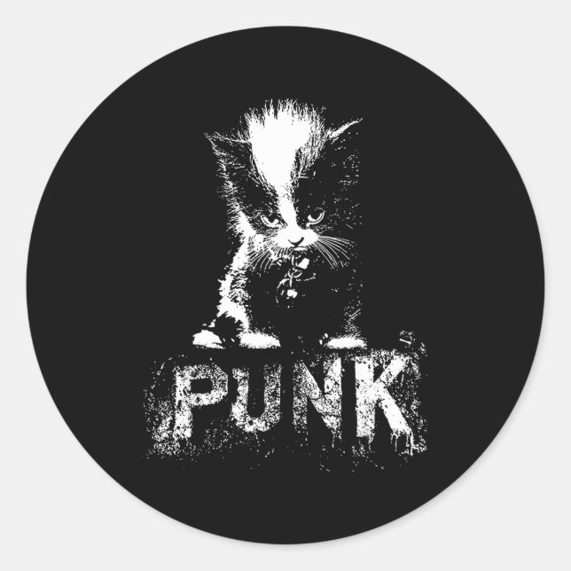 Pegatina Redonda Punk Kitten Cat With Mohawk Nge Gothic Design  (Anverso)