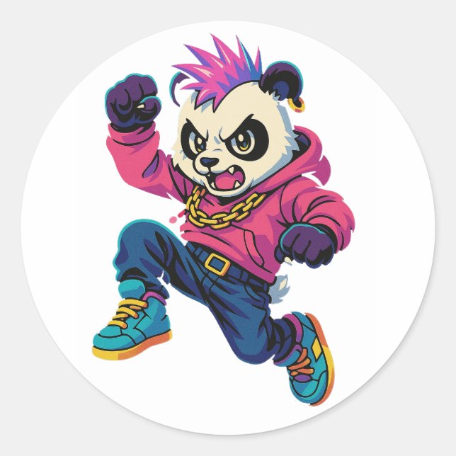 Pegatina Redonda Punk Panda Power (Anverso)