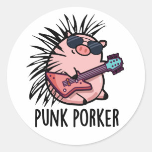 Pegatina Redonda Punk Porker Funny Punk Rocker Pig Pun