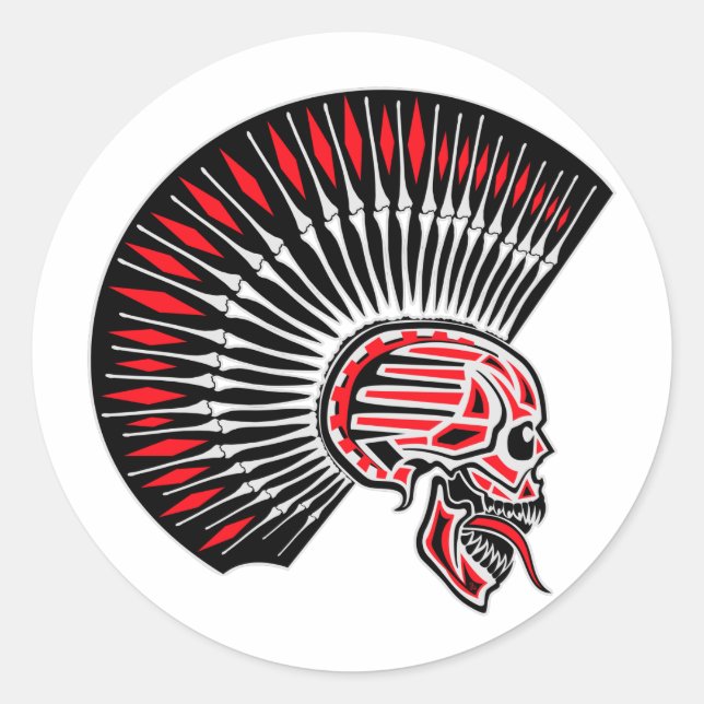 Pegatina Redonda Punk Rocker Skull Tattoo (Anverso)