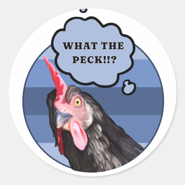 Pegatina Redonda Punny Chicken Face | ¡¿Qué diablos?! (Anverso)