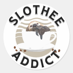Pegatina Redonda Punny Sloth Y Los Amantes Del Café