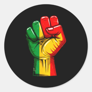 Pegatina Redonda Puño de Poder Negro Bandera Panafricana Alzada Org