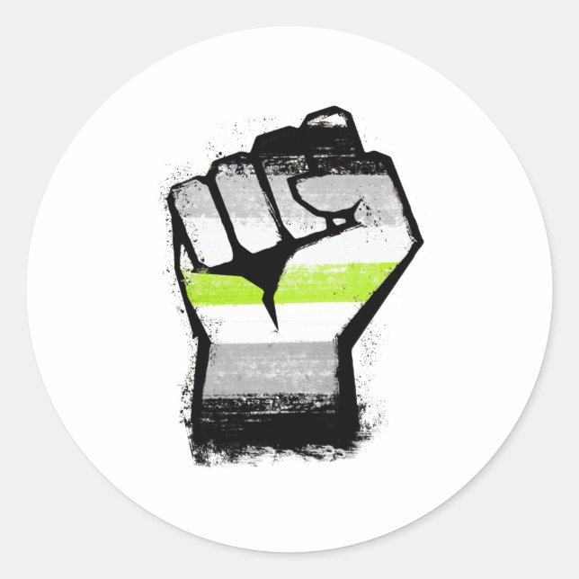 Pegatina Redonda Puño de protesta agénero (Anverso)