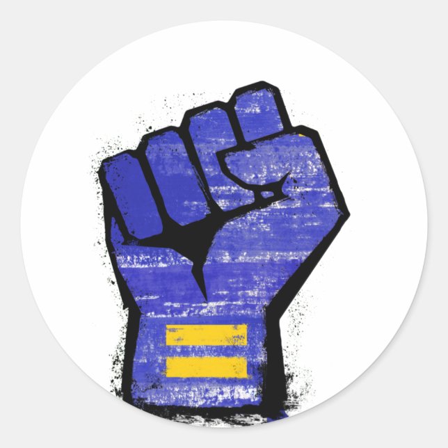 Pegatina Redonda Puño de protesta azul (Anverso)