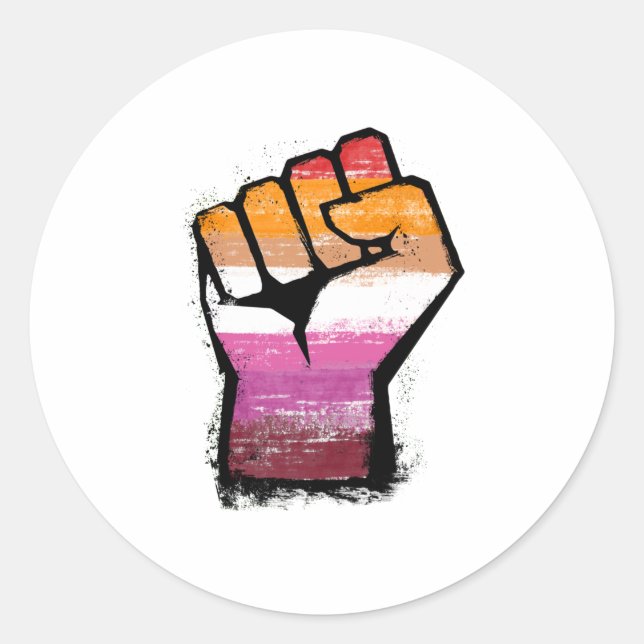 Pegatina Redonda Puño de protesta lésbica (Anverso)