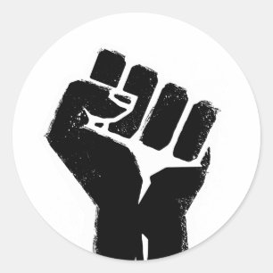 Pegatina Redonda Puño de protesta negro