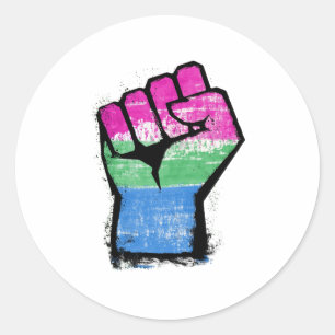 Pegatina Redonda Puño de protesta polisexual