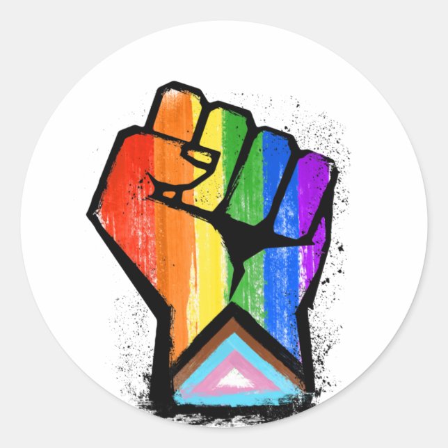 Pegatina Redonda Puño del Orgullo Progresista (Anverso)