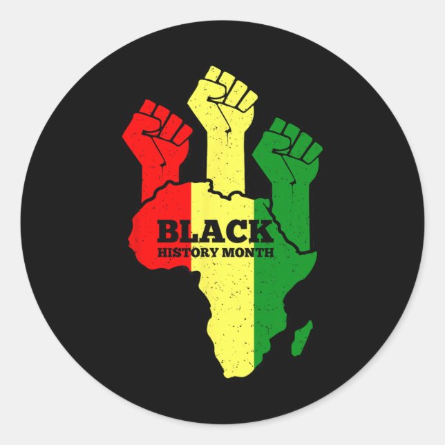 Pegatina Redonda Puño del Poder Negro Mes de la Historia Afroameric (Anverso)