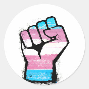 Pegatina Redonda Puño Orgullo Trans