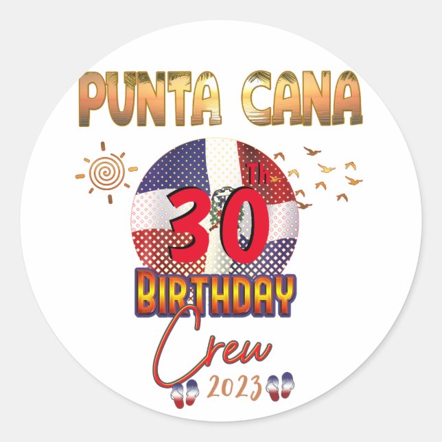 Pegatina Redonda Punta Cana Dominican Republic Birthday  (Anverso)
