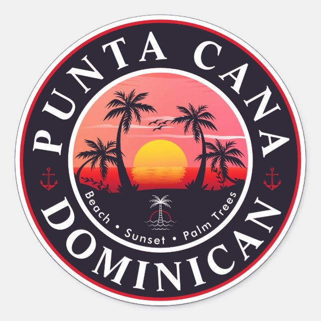 Pegatina Redonda Punta Cana Dominicano Viaje Familia Vacaciones Ata (Anverso)