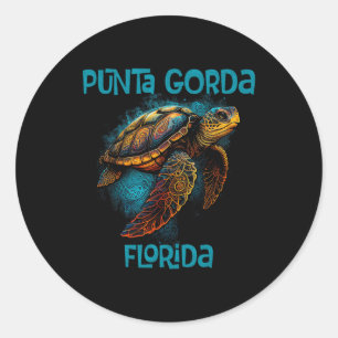 Pegatina Redonda Punta Gorda Florida Fl Retro Vintage Playa Tortuga