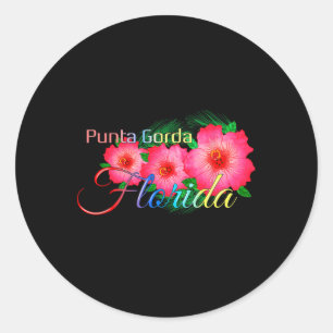 Pegatina Redonda Punta Gorda Florida Flores Tropicales Vacaciones F