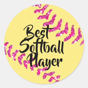 Pegatina Redonda Puntadas de Softbol con Brillo Rosa Falso