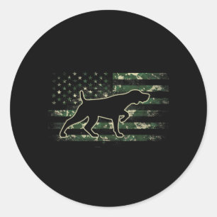 Pegatina Redonda Puntero alemán de pelo corto Camo bandera american