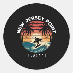Pegatina Redonda Punto agradable de Nueva Jersey olas de tabla de s