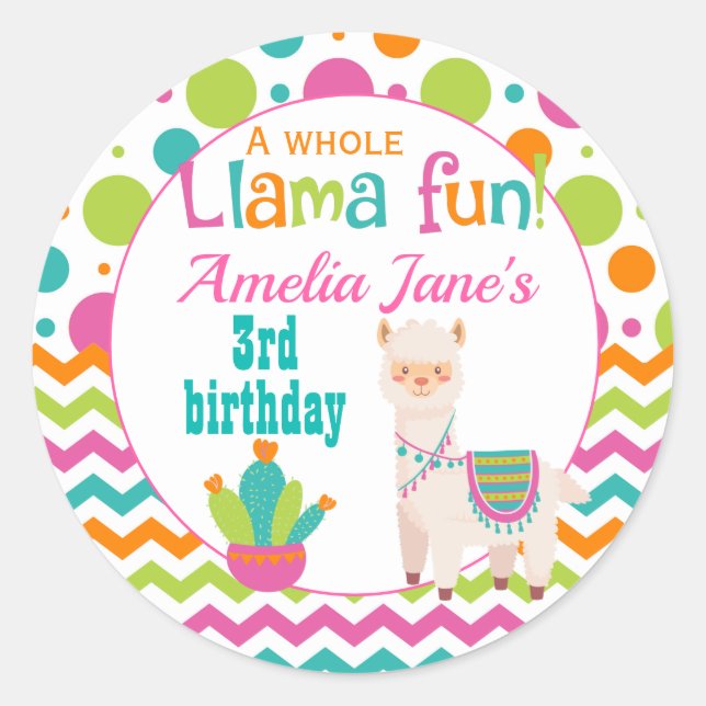Pegatina Redonda Punto de cumpleaños de Llama (Anverso)