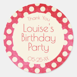 Pegatina Redonda Punto de Polka Blanco Rojo