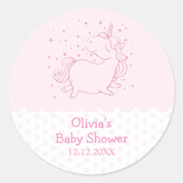 Pegatina Redonda Punto de Polka Moderno Rosa Cute Unicornio Baby Sh