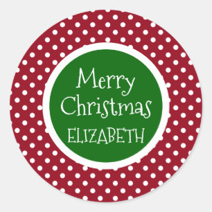 Pegatina Redonda Punto de polka rojo y blanco con personalidad verd
