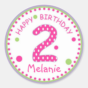 Pegatina Redonda Punto de Polka Rosa Caliente Feliz Cumpleaños Núme