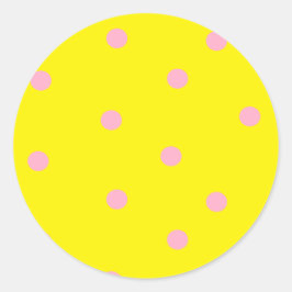 Pegatina Redonda Punto de polka rosa sobre amarillo