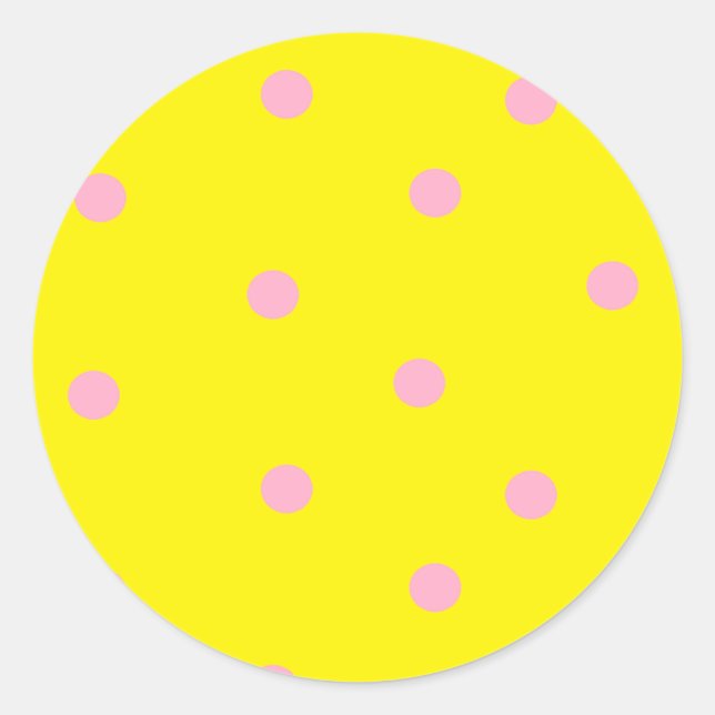 Pegatina Redonda Punto de polka rosa sobre amarillo (Anverso)