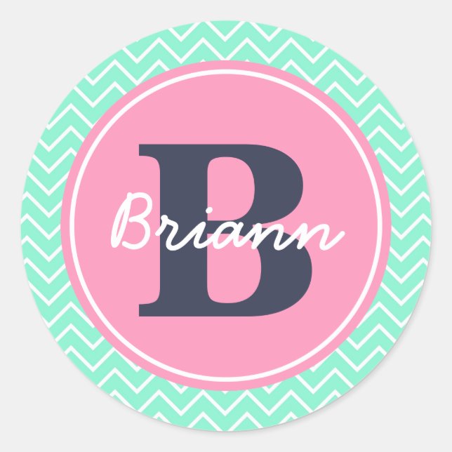 Pegatina Redonda Punto inicial rosado y nombre (Anverso)