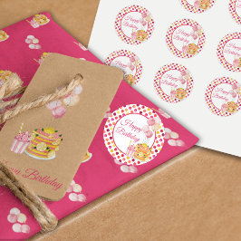 Pegatina Redonda Punto Polka de cumpleaños feliz amarillo rosado