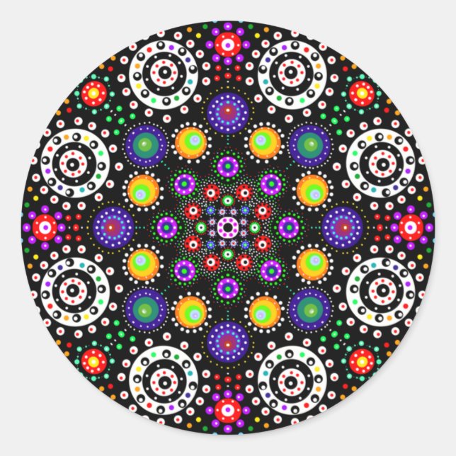 Pegatina Redonda Punto psicodélico Mandala (Anverso)