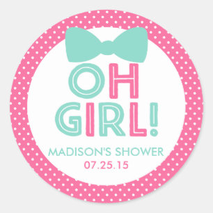 Pegatina Redonda Punto Rosa y Aqua Polka Oh Chica Baby Shower