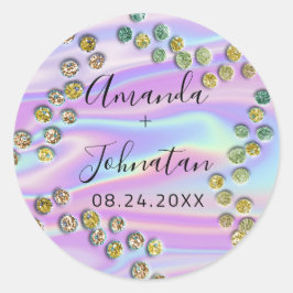 Pegatina Redonda Puntos abstractos de jardín Nombre Fecha Holográfi