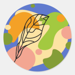 Pegatina Redonda Puntos abstractos interesantes con hojas
