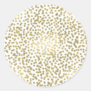 Pegatina Redonda Puntos de Confeti Blanco y Dorado Brillante Elegan