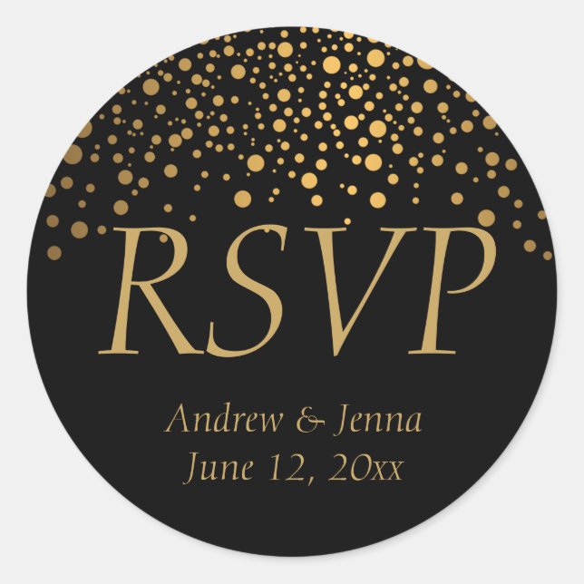 Pegatina Redonda Puntos de confetti de Relieve metalizado negro y d (Anverso)