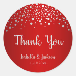 Pegatina Redonda Puntos de confetti rojo oscuro y plateado