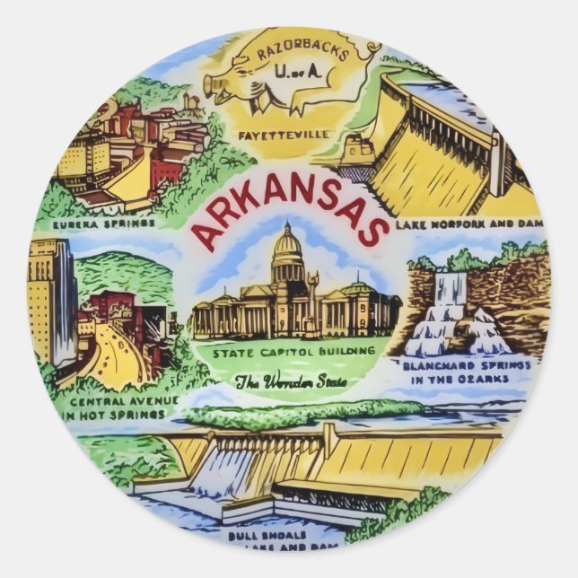 Pegatina Redonda Puntos de interés de Arkansas  (Anverso)