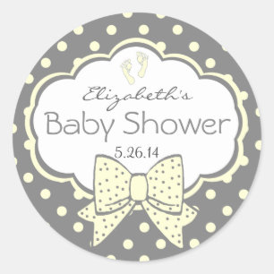 Pegatina Redonda Puntos de polka amarillos y grises-Baby Shower