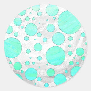 Pegatina Redonda Puntos de Polka Azul Mint Ice Aqua
