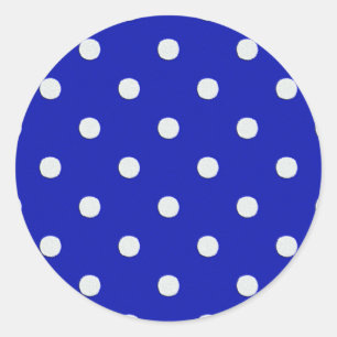 Pegatina Redonda puntos de polka blanco sobre azul
