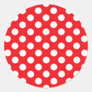Pegatina Redonda Puntos de polka blanco sobre fondo rojo