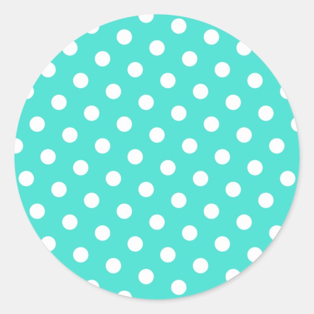 Pegatina Redonda Puntos de polka blanco y turquesa (Anverso)