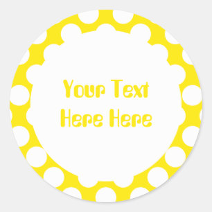 Pegatina Redonda Puntos de polka en plantilla de texto amarillo